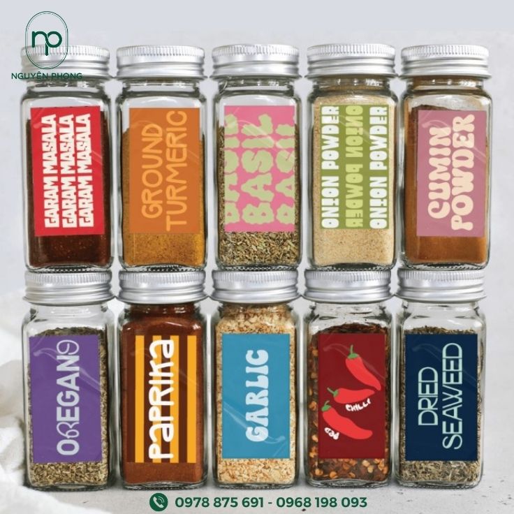 Các loại tem dán lọ gia vị